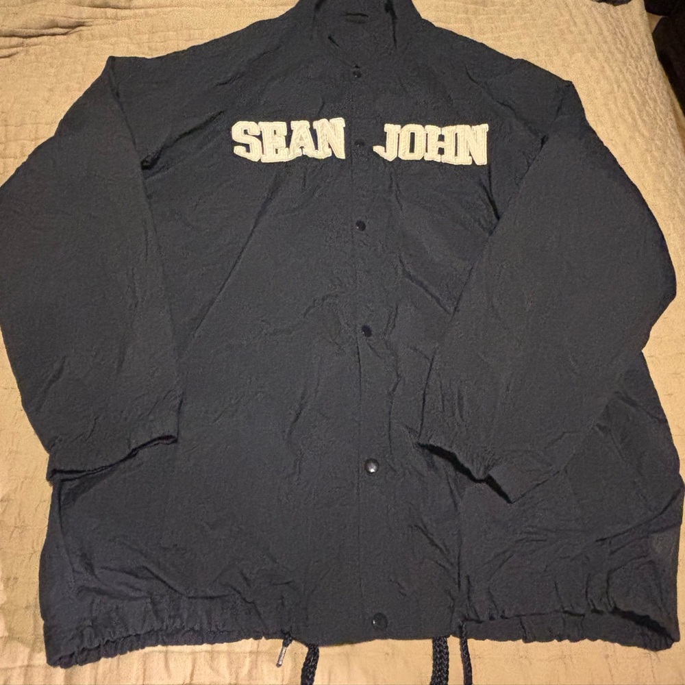 Y2K Sean John Blue Button Down Bomber Jacket Size XXL